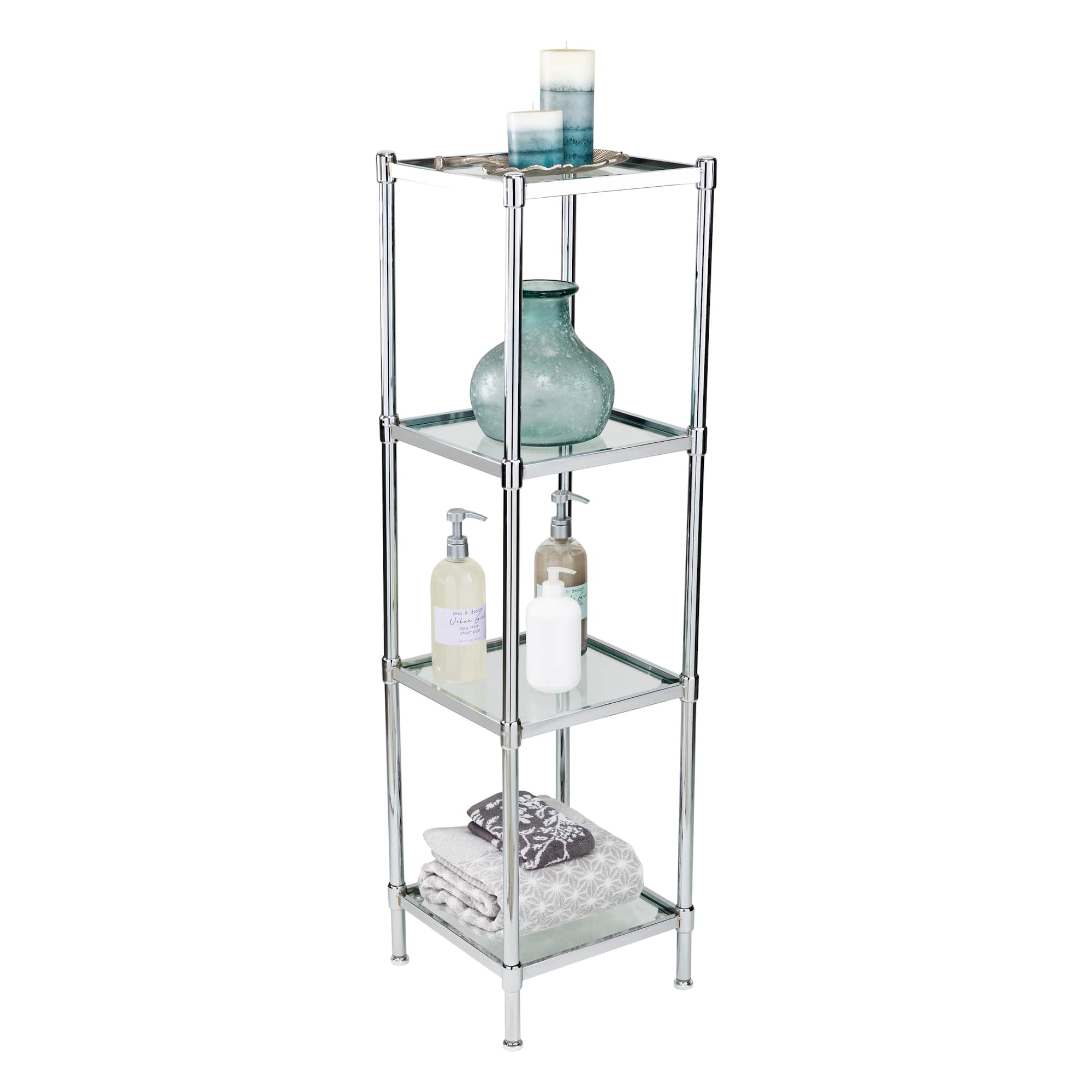 Organize It All Free Standing 4-Tier Glass Shelf Tower